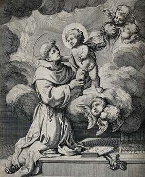 Saint Antony of Padua. Engraving.