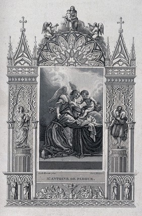 Saint Antony of Padua. Engraving by E. Hocquart after C. Maratta.