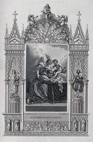 view Saint Antony of Padua. Engraving by E. Hocquart after C. Maratta.