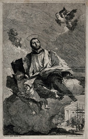 view Saint Gaetano (Cajetan) Tiene. Etching by G.D. Tiepolo after G.B. Tiepolo.
