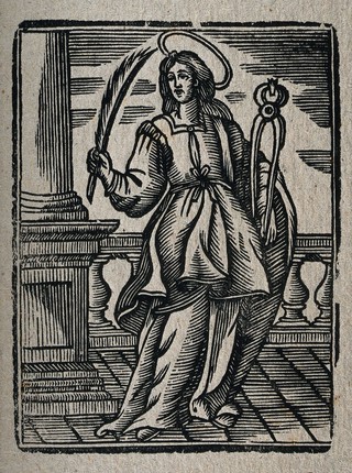 Saint Apollonia. Woodcut.