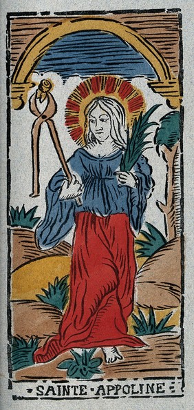 Saint Apollonia. Coloured lithograph.
