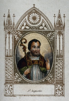 Saint Augustine of Hippo. Coloured engraving (?), 18--.