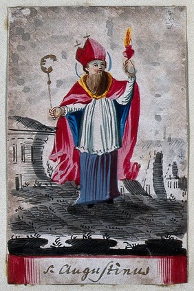 Saint Augustine of Hippo. Gouache painting.