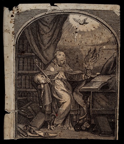 Saint Augustine of Hippo. Line engraving after A. Dieu.