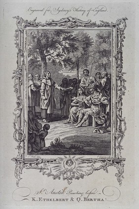 Saint Augustine of Canterbury. Etching by C. Grignion, 17--, after S. Wale.