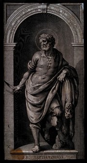 Saint Bartholomew. Line engraving by L. Kilian, 1623, after J.M. Kager.
