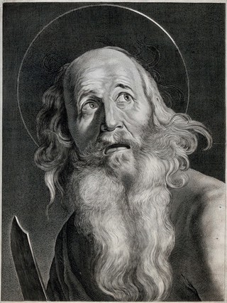 Saint Bartholomew. Line engraving by Th. Matham after G. Reni.