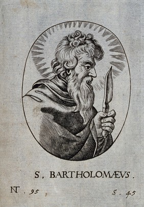 Saint Bartholomew. Line engraving.