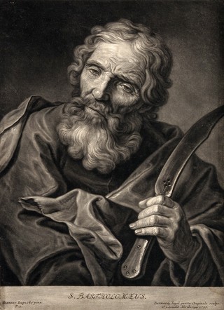 Saint Bartholomew. Mezzotint by B. Vogel, 1735, after J. Kupetzky.