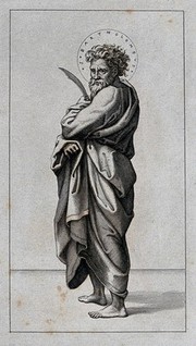 Saint Bartholomew. Line engraving after M.A. Raimondi after Raphael.