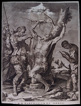 Martyrdom of Saint Bartholomew. Engraving after J. Ribera.