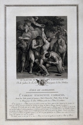 Martyrdom of Saint Bartholomew. Engraving by J.C. Levasseur after A. Borel after A. Carracci.