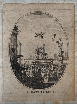 view Martyrdom of Saint Bartholomew. Etching.