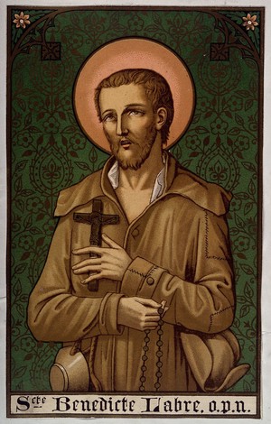 view Saint Benedict Joseph Labre. Colour lithograph.