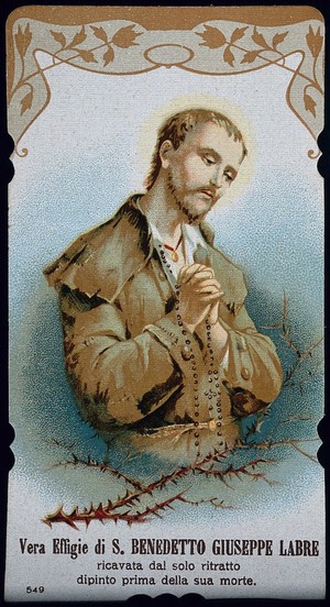 view Saint Benedict Joseph Labre. Colour lithograph.