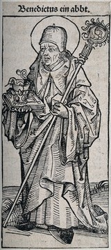 Saint Benedict. Woodcut.