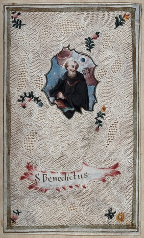 Saint Benedict. Gouache painting.