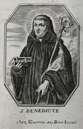 Saint Benedict. Line engraving.