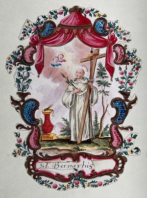 view Saint Bernard of Clairvaux. Gouache painting.