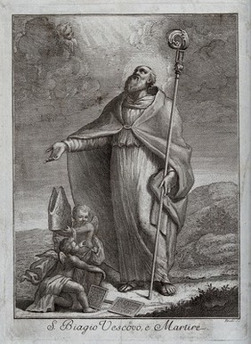 Saint Blaise. Line engraving by B. Eredi.