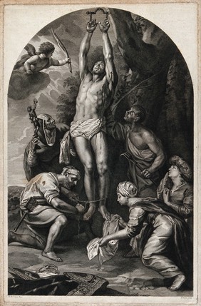 Martyrdom of Saint Blaise. Line engraving by F. Pilsen after G. de Crayer.
