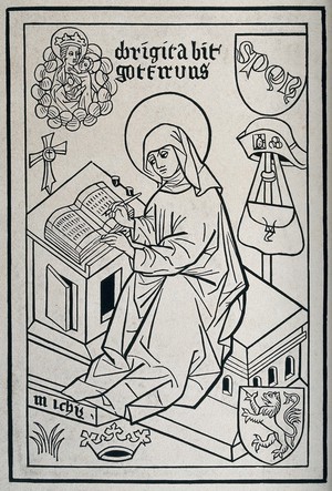 view Saint Bridget of Sweden. Woodcut attributed to W.Y. Ottley.