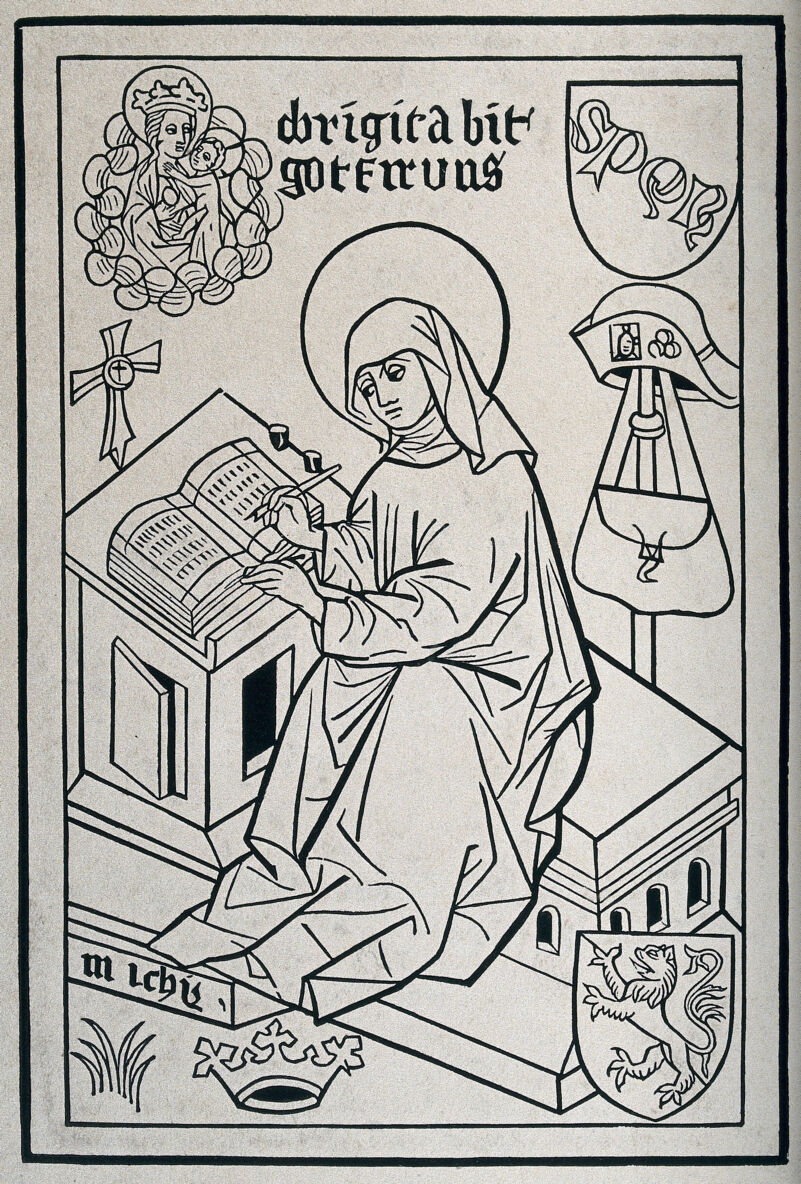 Saint Bridget of Sweden. Woodcut attributed to W.Y. Ottley., 1816, by William Young Ottley
