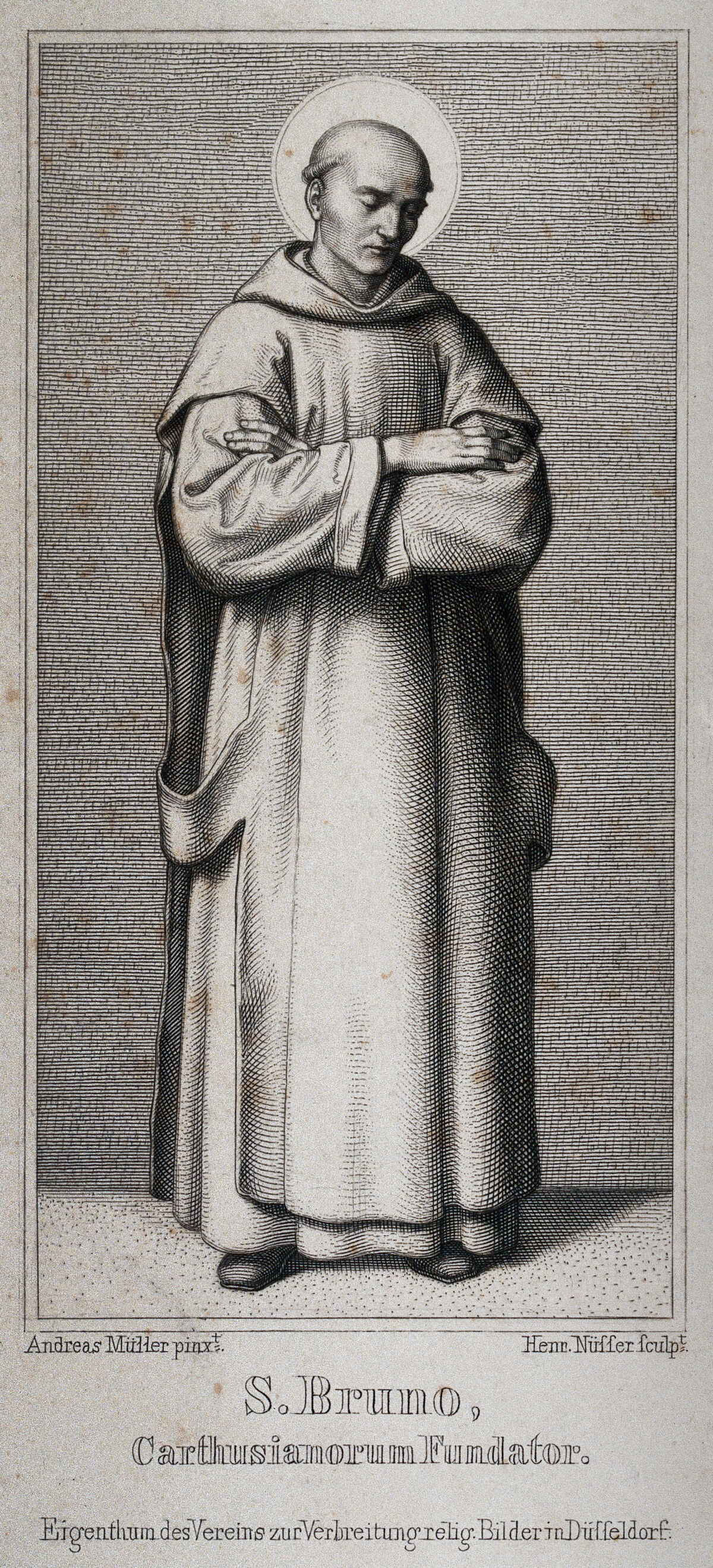 Saint Bruno. Steel engraving by H. Nüsser after A. Müller., 1800-1899, by Andreas Müller