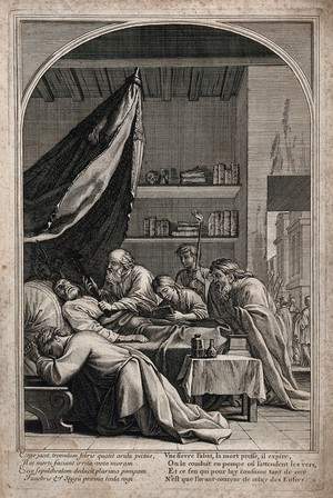 view Saint Bruno. Engraving by F. Chauveau and C. Simonneau after E. Le Sueur.