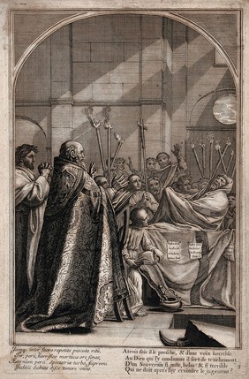 Saint Bruno. Engraving by F. Chauveau and C. Simonneau after E. Le Sueur.