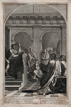 Saint Bruno. Engraving by F. Chauveau and C. Simonneau after E. Le Sueur.