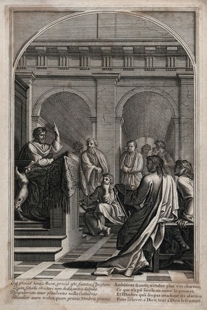 view Saint Bruno. Engraving by F. Chauveau and C. Simonneau after E. Le Sueur.