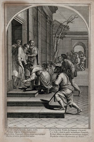 view Saint Bruno. Engraving by F. Chauveau and C. Simonneau after E. Le Sueur.