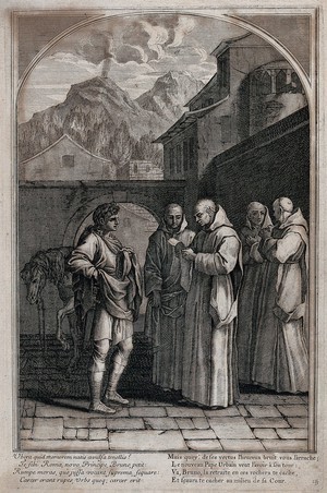 view Saint Bruno. Engraving by F. Chauveau and C. Simonneau after Le Sueur.