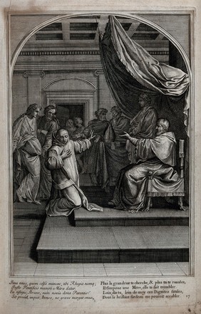 Saint Bruno. Engraving by F. Chauveau and C. Simonneau after Le Sueur.