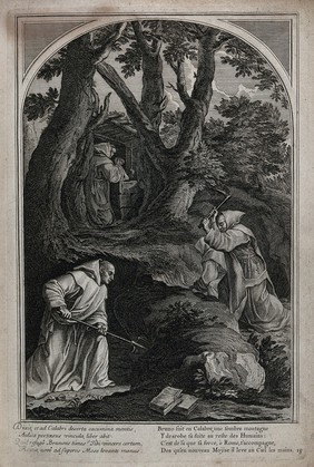 Saint Bruno. Engraving by F. Chauveau and C. Simonneau after Le Sueur.