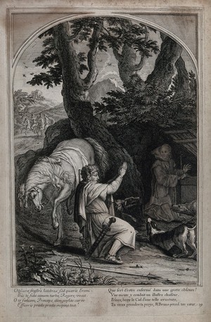 view Saint Bruno. Engraving by F. Chauveau and C. Simonneau after Le Sueur.