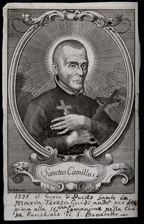 Saint Camillus de Lellis. Engraving by G. Fabbri.