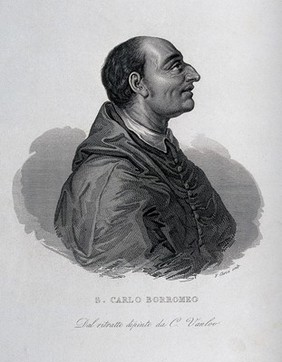 Saint Carlo Borromeo. Line engraving by F. Clerici after C. van Loo.