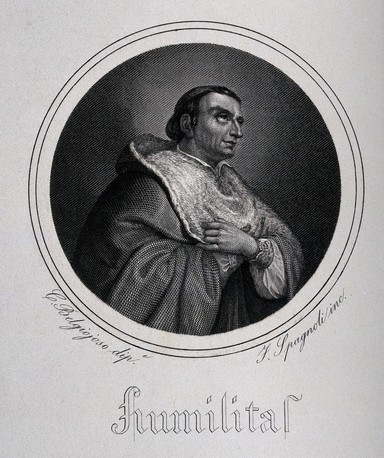 Saint Carlo Borromeo. Line engraving by F. Spagnoli after C. Belgiojoso.