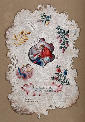 Saint Carlo Borromeo. Gouache painting.