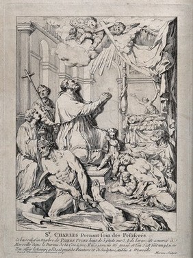 Saint Carlo Borromeo. Etching by P. Moreau after J.-A. David, 1764, after P. Puget.