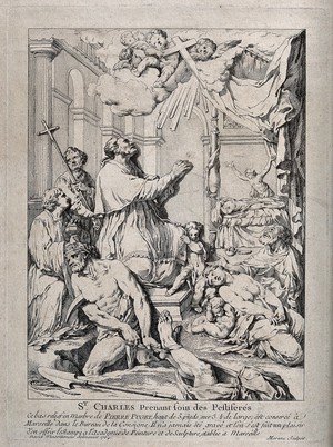 view Saint Carlo Borromeo. Etching by P. Moreau after J.-A. David, 1764, after P. Puget.