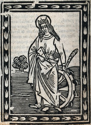 view Saint Catherine. Woodcut.