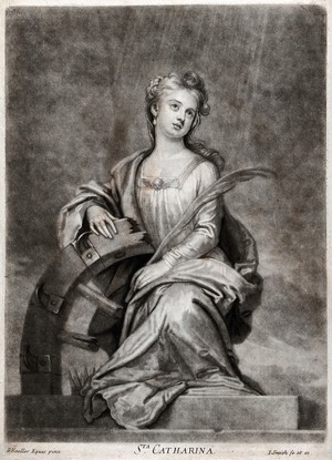 view Saint Catherine. Mezzotint by J. Smith after Sir G. Kneller.