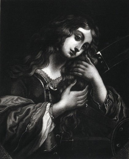 Saint Catherine. Reproduction of mezzotint after Carlo Dolci (?).