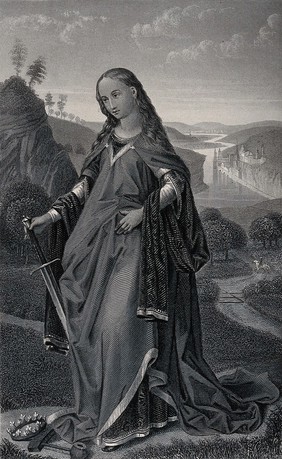 Saint Catherine. Steel engraving by W. French after R. van der Weyden.