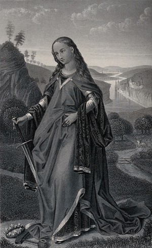 view Saint Catherine. Steel engraving by W. French after R. van der Weyden.