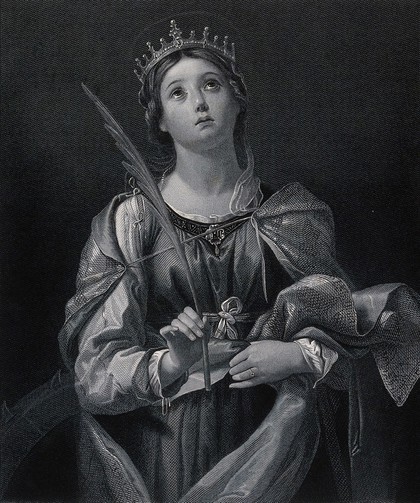 Saint Catherine. Line engraving by F. Knolle after D. Zampieri, il Domenichino.